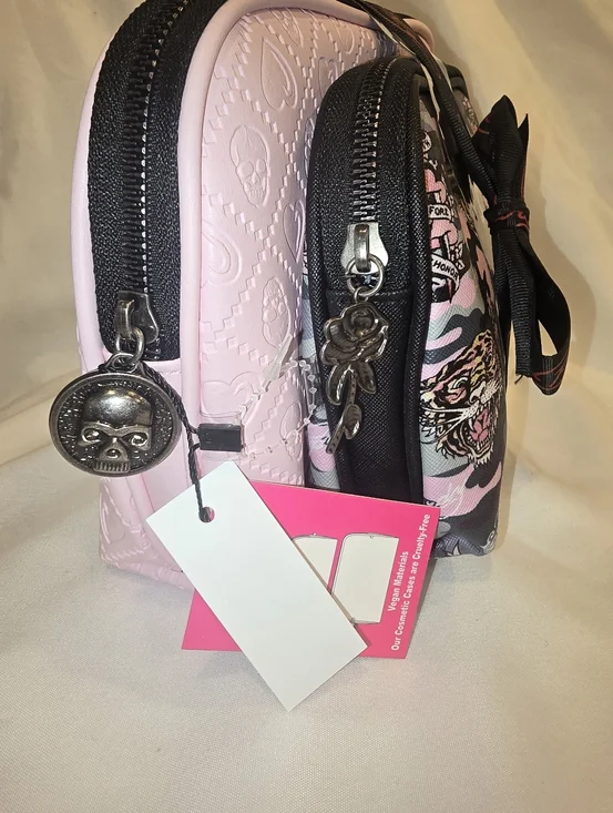 Ed Hardy Pink & Black Camo Cosmetic Pouch with Tiger Motifs 2 Piece - Picture 3 of 4